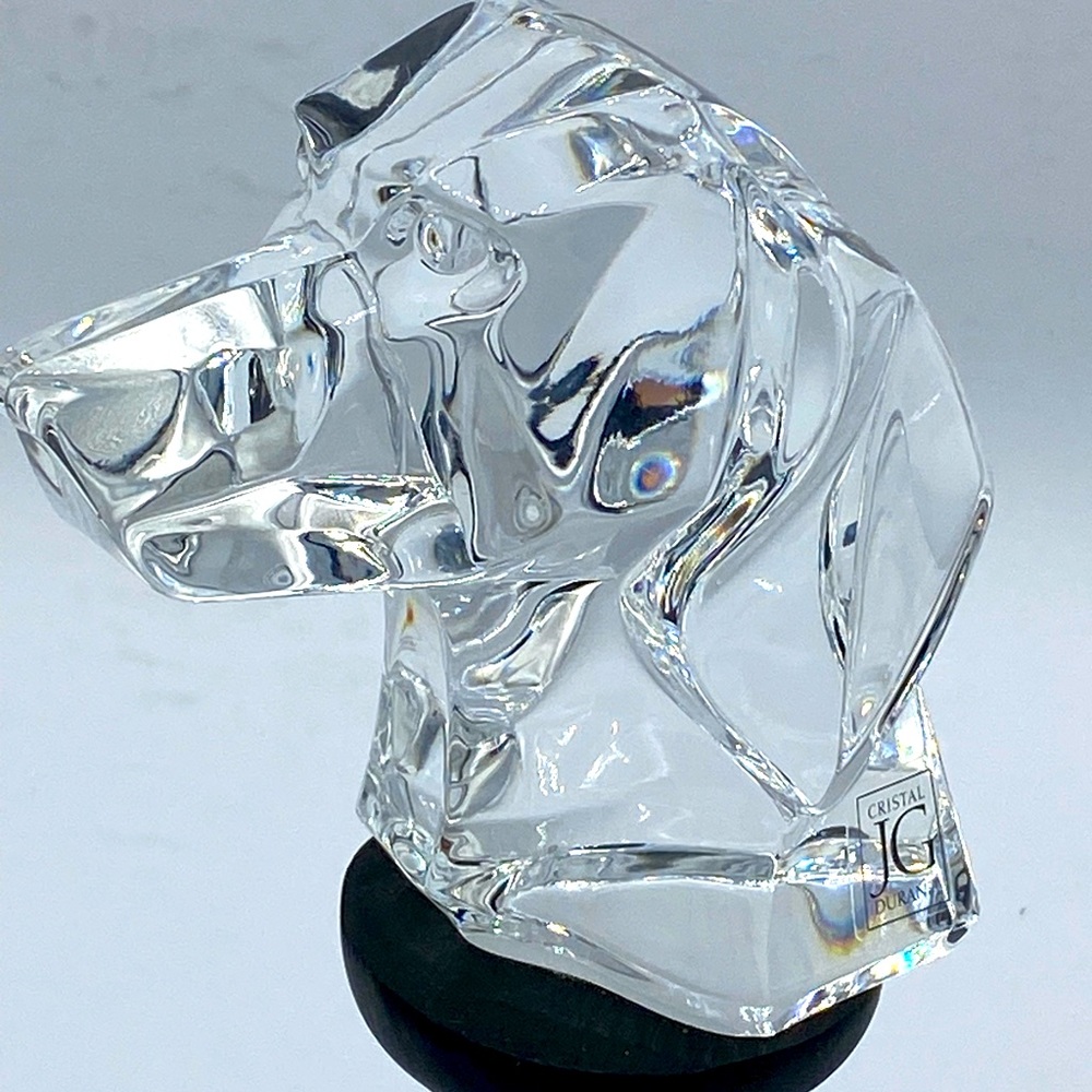 JG Durand Glass Crystal Retriever Dog Bust  Collectible 3 .25”tall x3.25”deep
